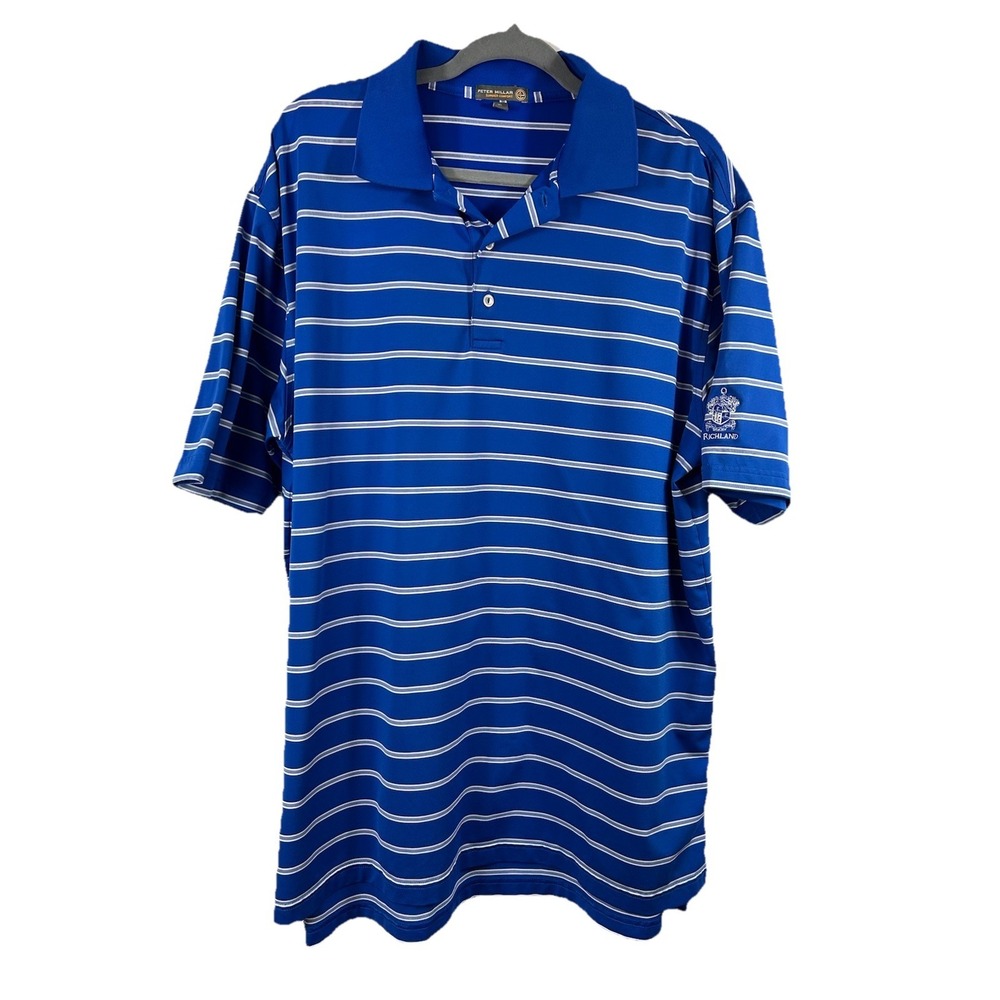 Peter Millar Summer Comfort Polo Shirt Mens XL Blue White Stripe Richland Golf